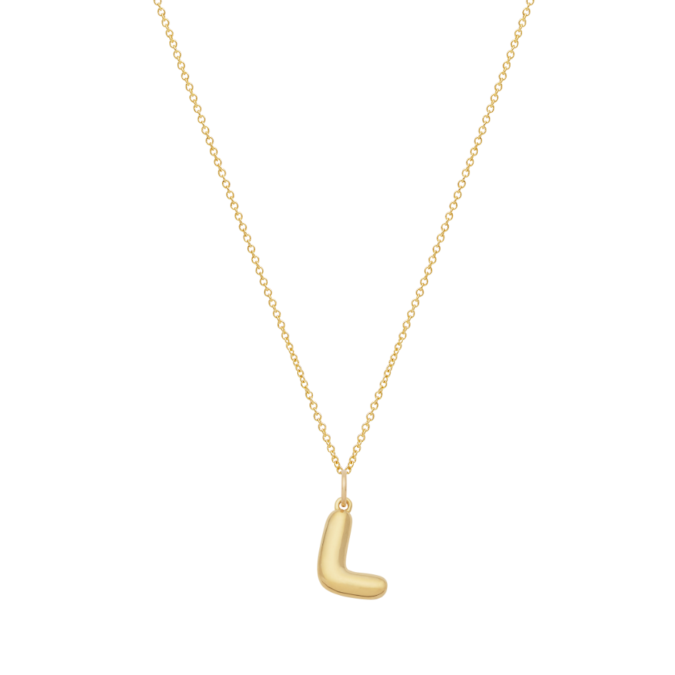 Bubble Letter Necklace with Birthstone - Gold
