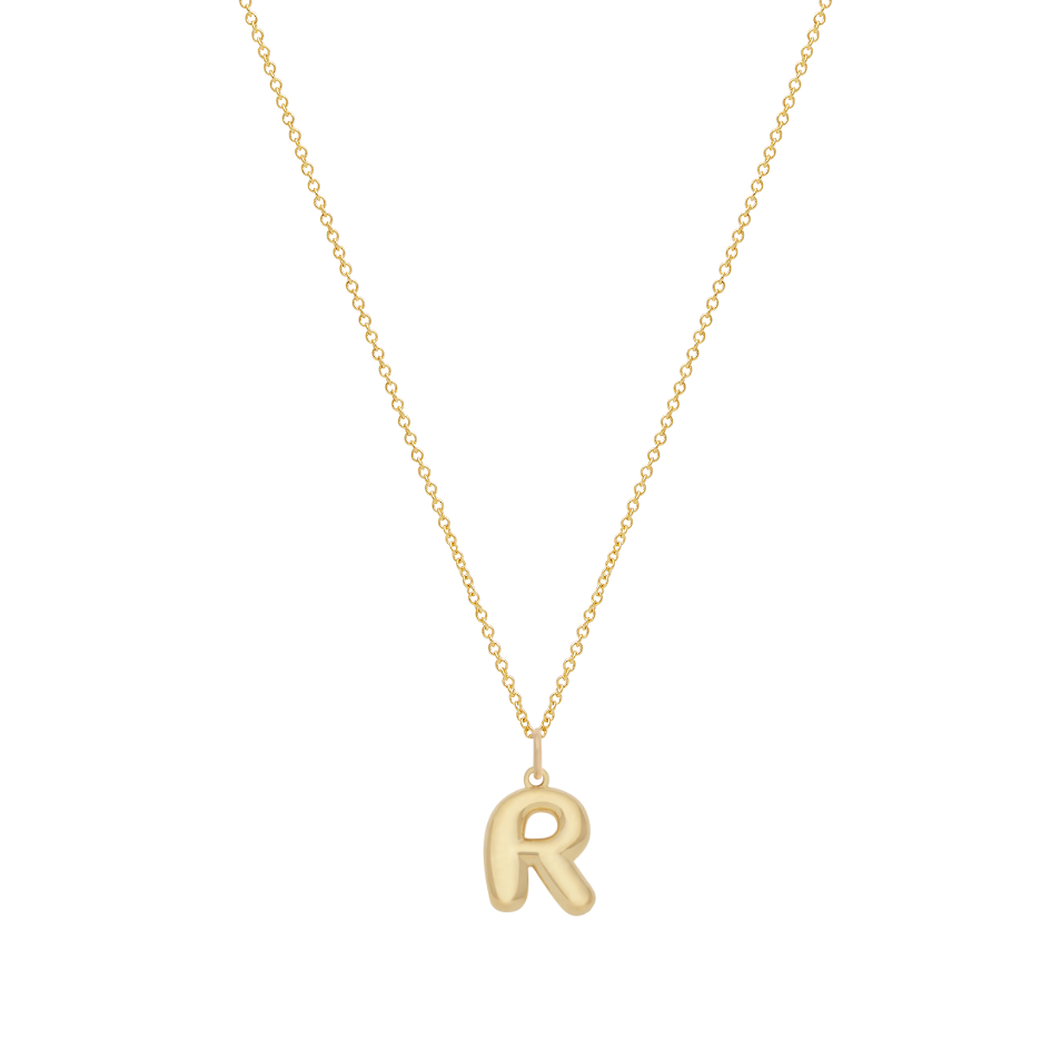 Bubble Letter Necklace with Birthstone - Gold