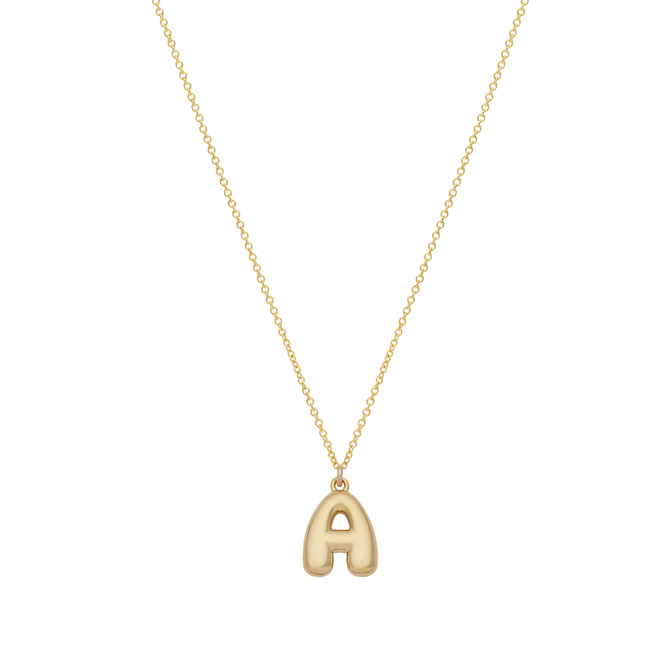 Bubble Letter Necklace with Birthstone - Gold