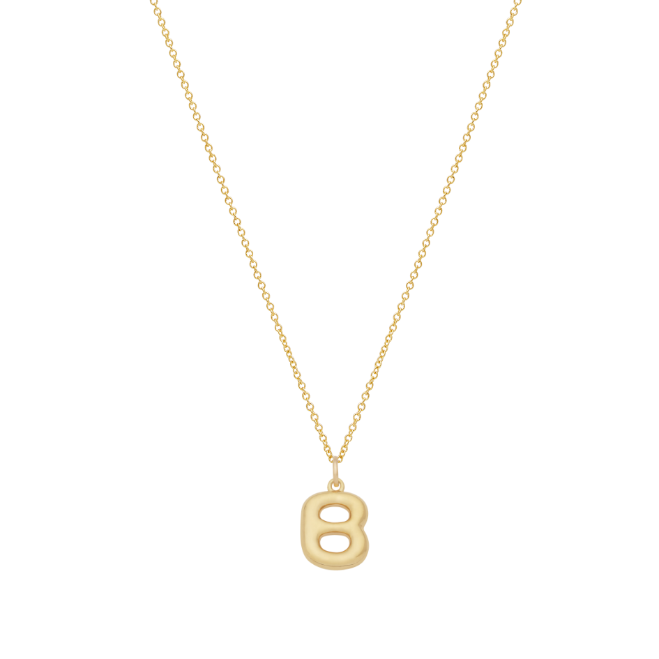 Bubble Letter Necklace with Birthstone - Gold