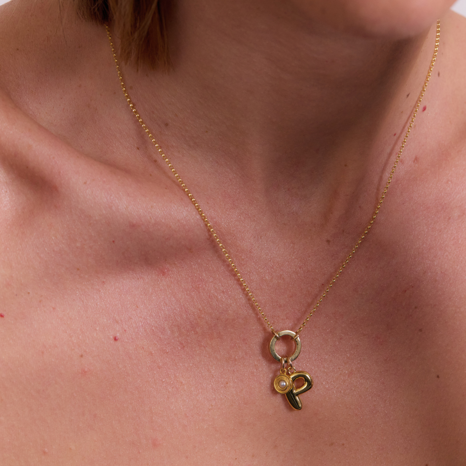 Fine Rolo Charm Necklace with Round Clasp - Gold