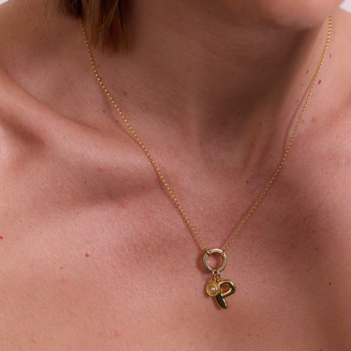 Fine Rolo Charm Necklace with Round Clasp - Gold