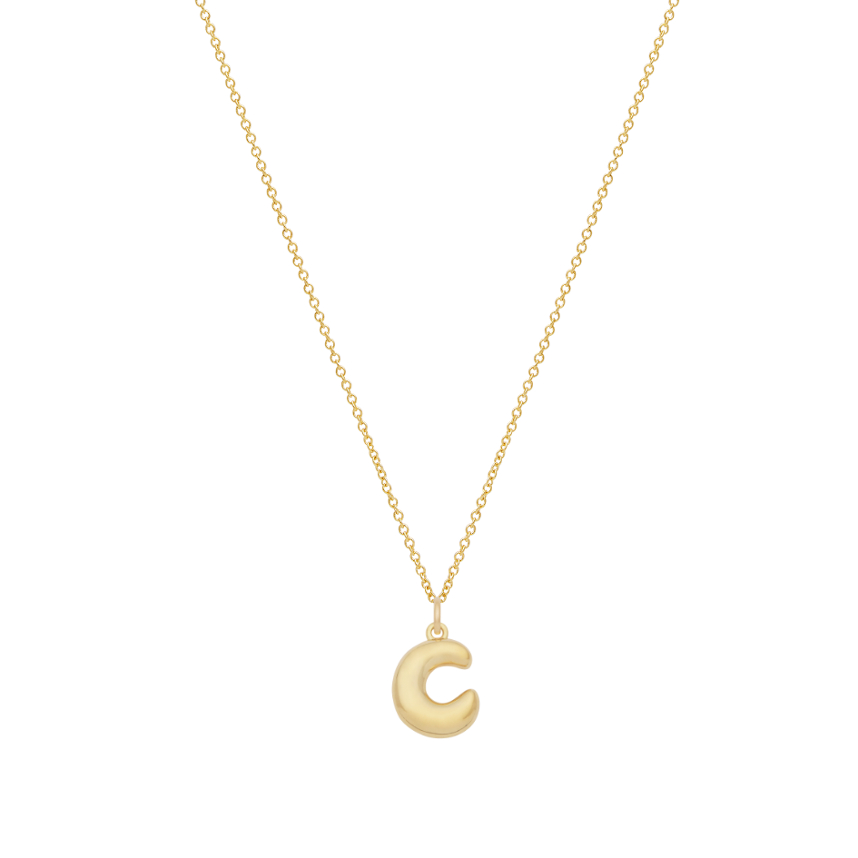 Bubble Letter Necklace with Birthstone - Gold