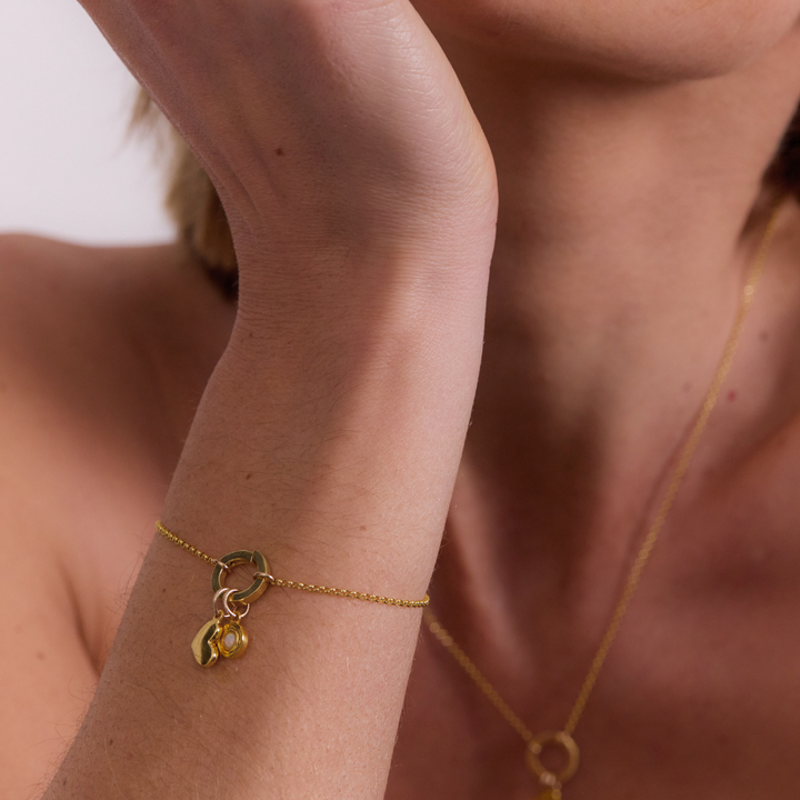 Fine Rolo Charm Bracelet with Round Push Clasp - Gold