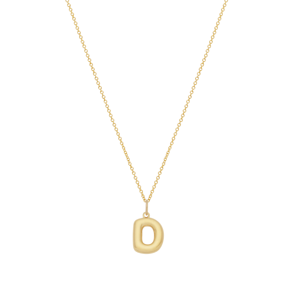 Bubble Letter Necklace with Birthstone - Gold