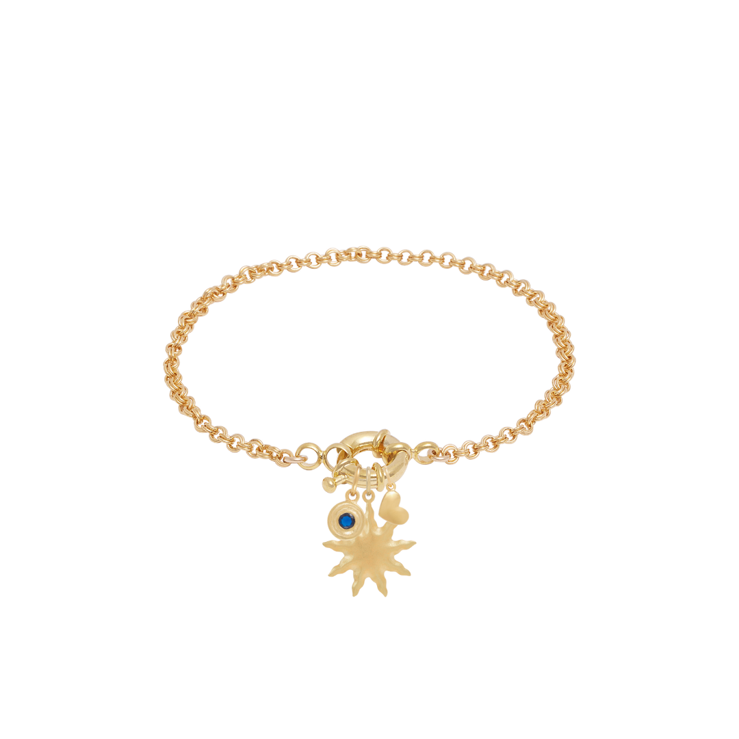 Double Link Rolo Charm Bracelet with Sailor Clasp - Gold