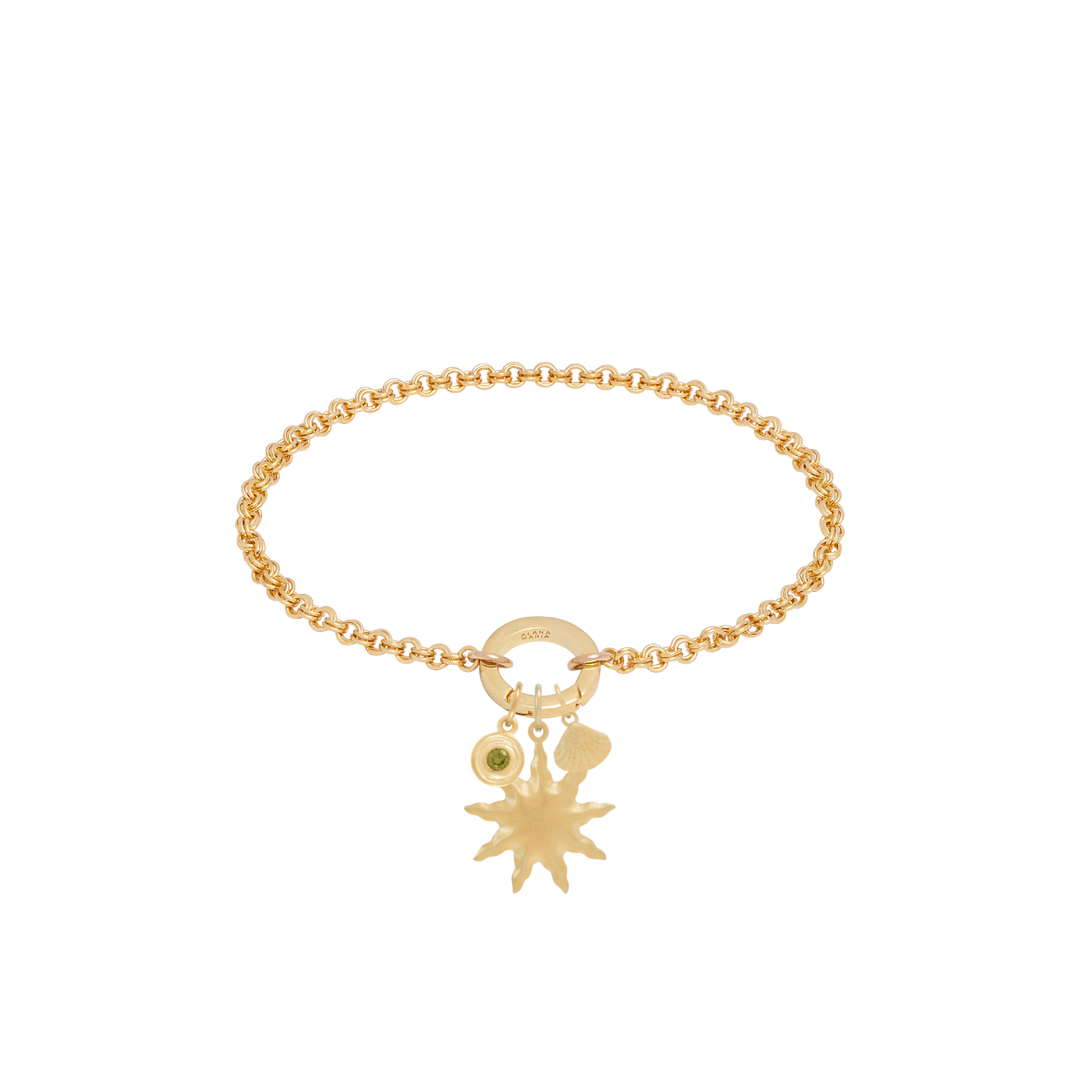 Double Link Rolo Charm Bracelet with Round Push Clasp - Gold