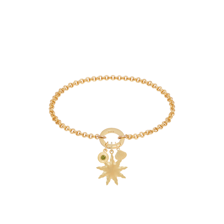 Double Link Rolo Charm Bracelet with Round Push Clasp - Gold