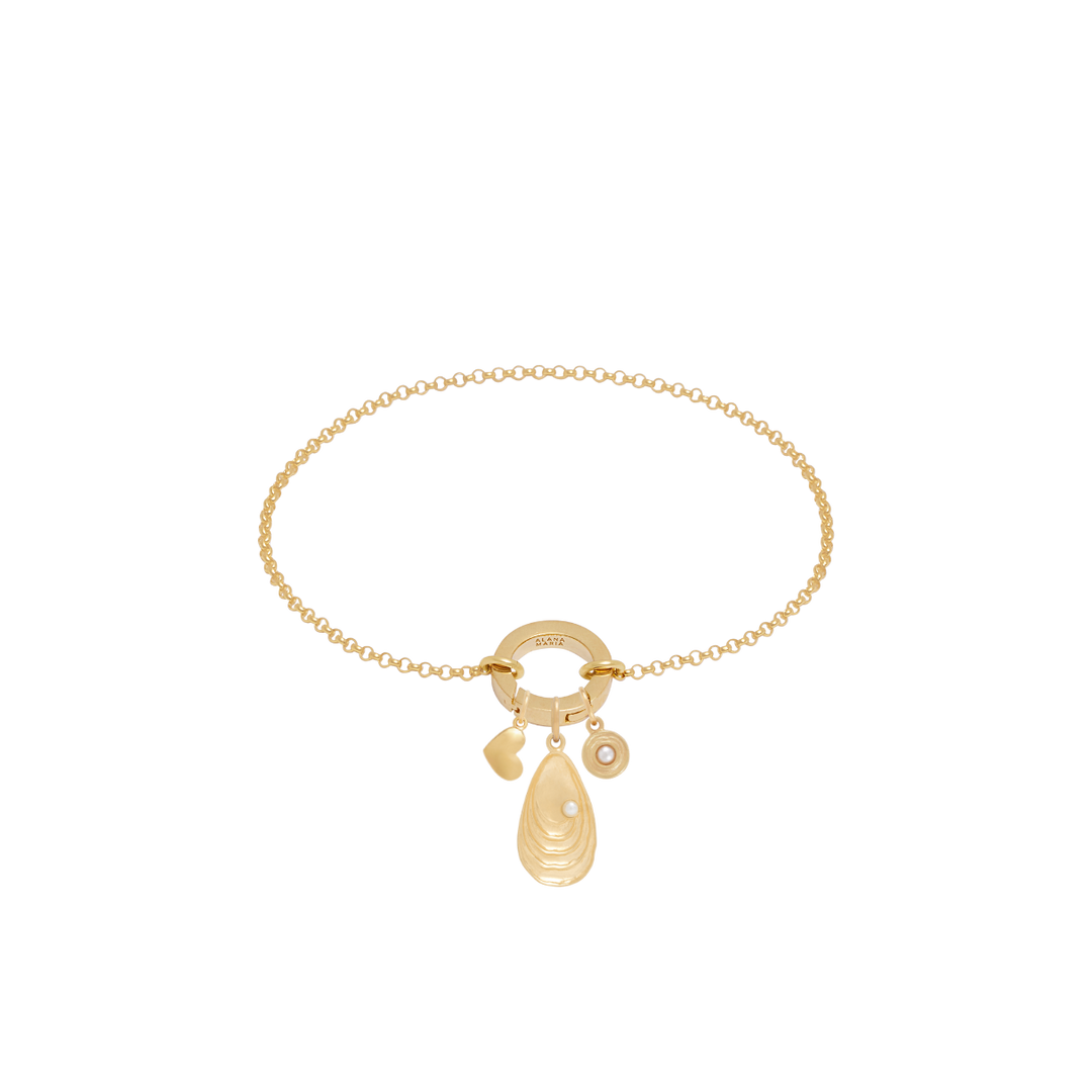 Fine Rolo Charm Bracelet with Round Push Clasp - Gold