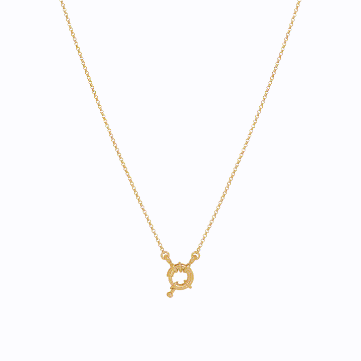 Fine Rolo Charm Necklace with Sailor Clasp - Gold