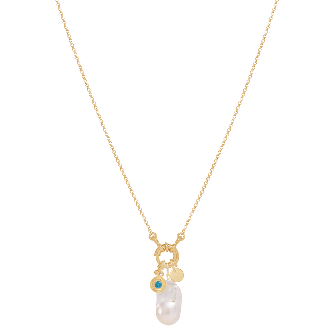 Fine Rolo Charm Necklace with Sailor Clasp - Gold
