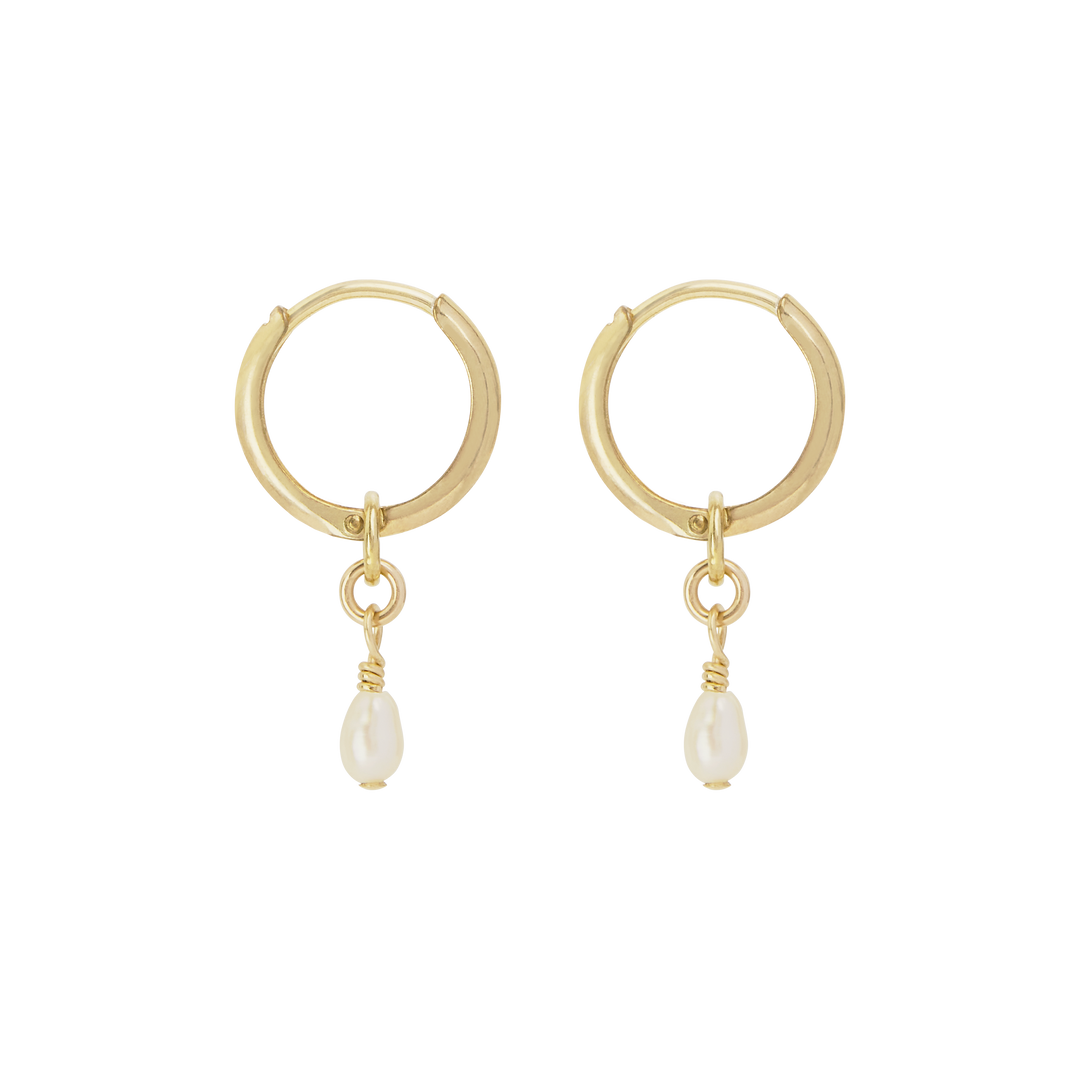 Noa Pearl Mini Hoops - Gold