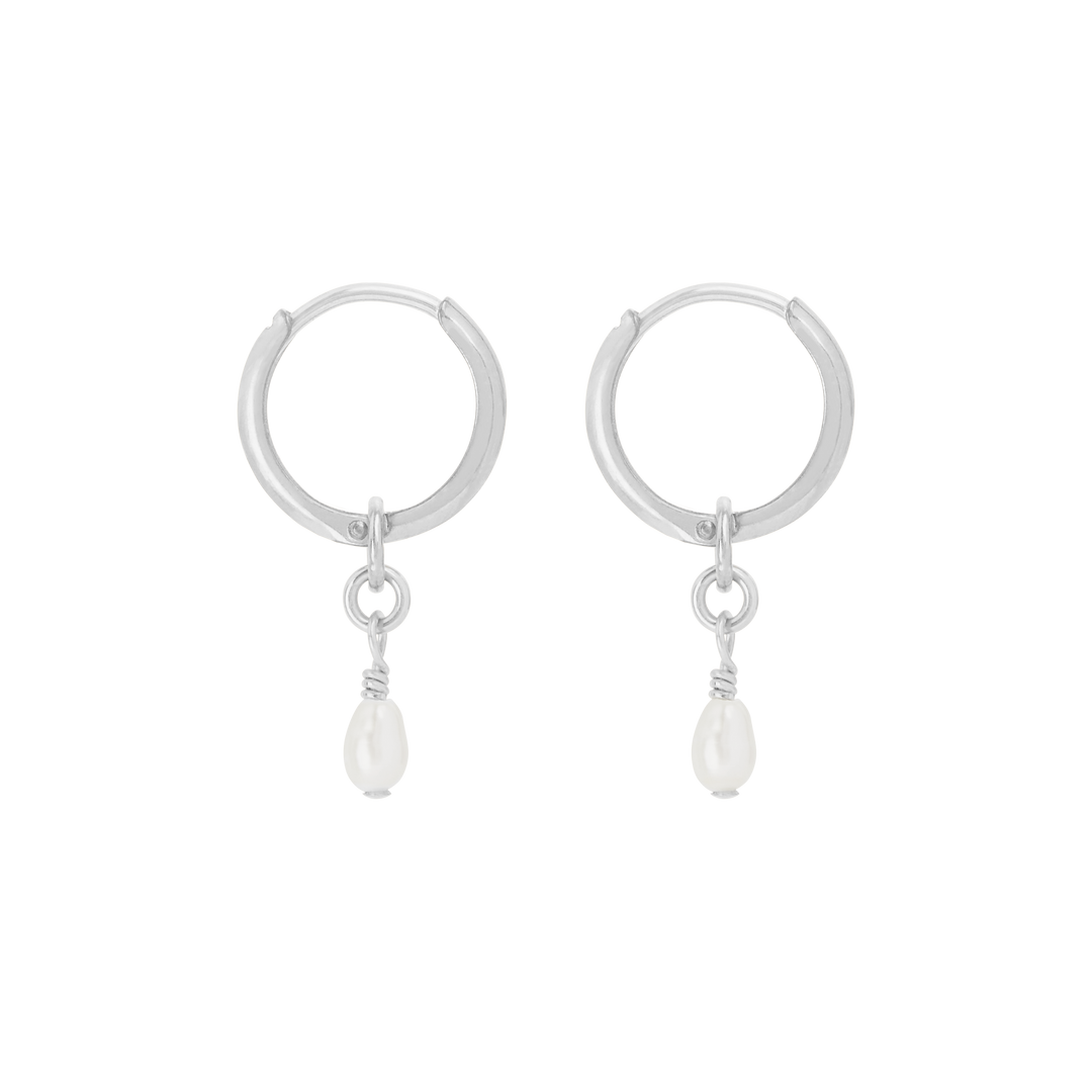 Noa Pearl Mini Hoop Earrings - Silver