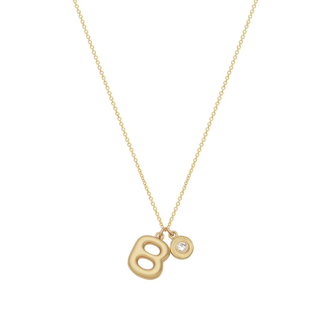 Bubble Letter Necklace with Birthstone - Gold