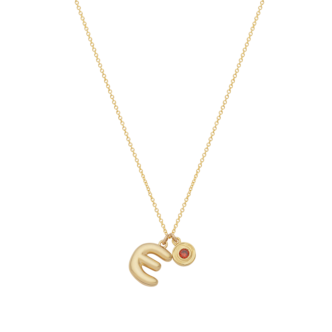 Bubble Letter Necklace with Birthstone - Gold