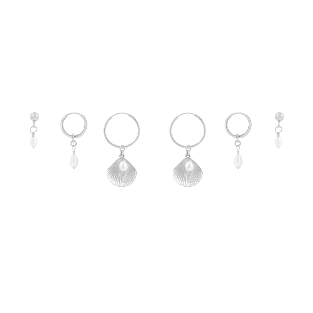 Ula Shell Earring Stack - Silver