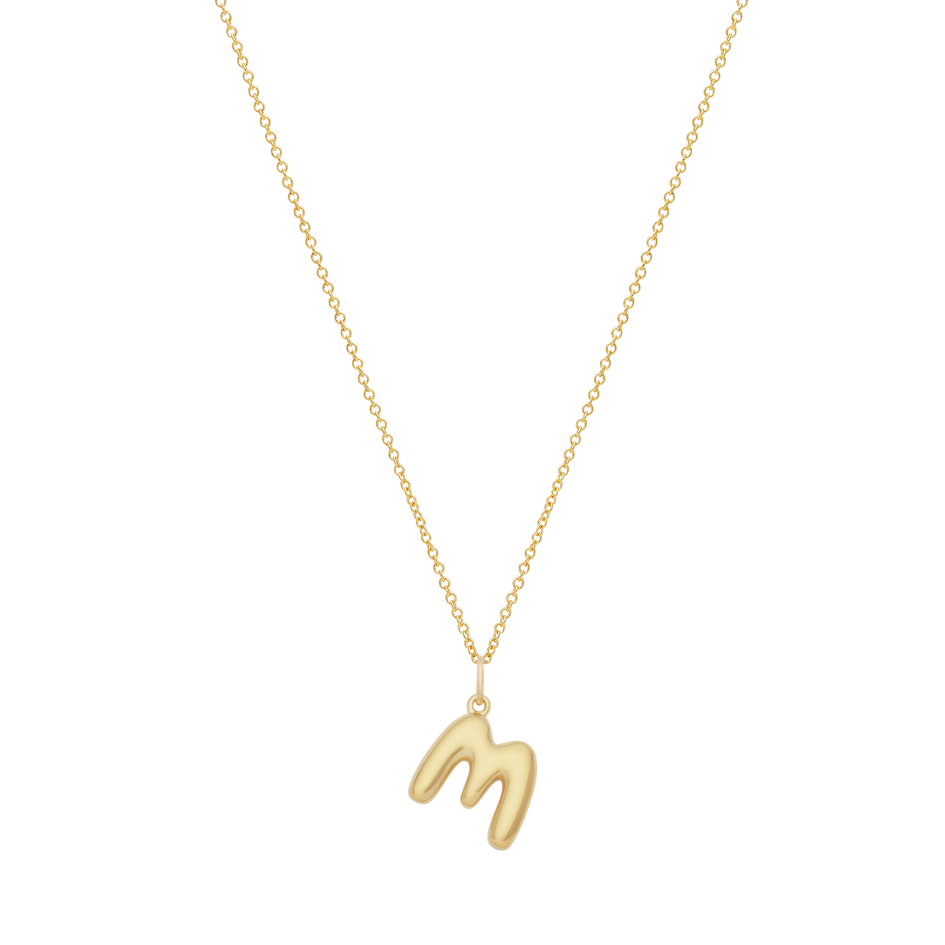 Bubble Letter Necklace with Birthstone - Gold