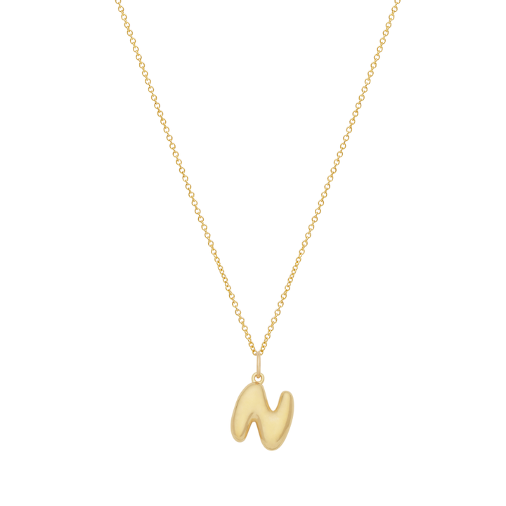 Bubble Letter Necklace with Birthstone - Gold