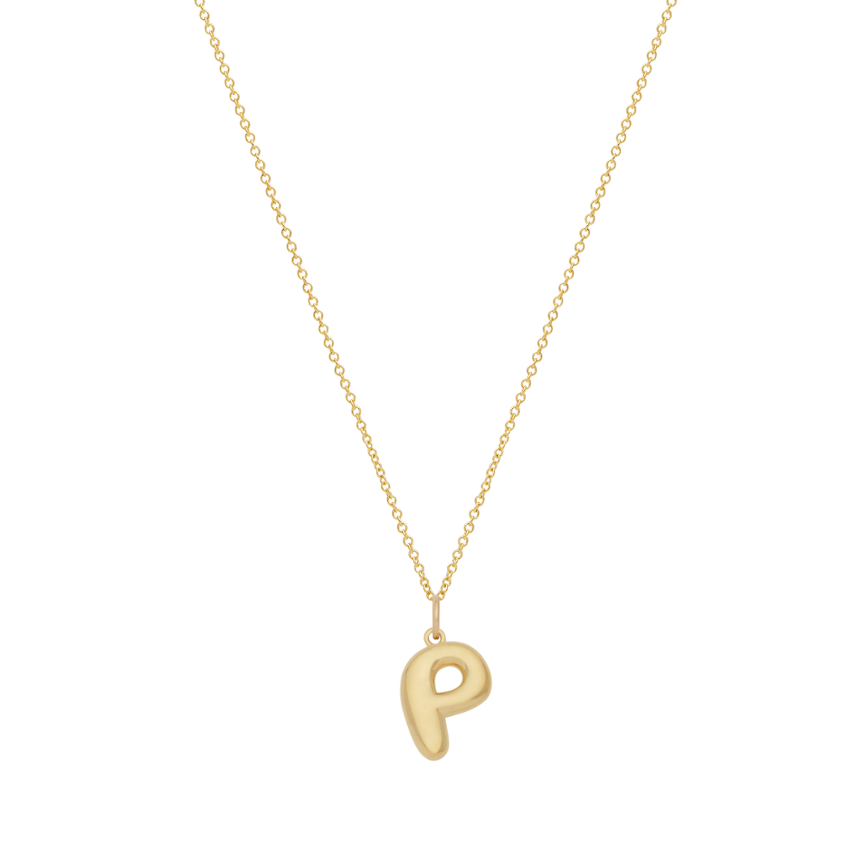 Bubble Letter Necklace with Birthstone - Gold