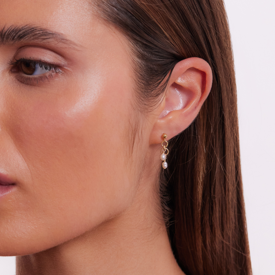 Peta Freshwater Pearl Earrings - Gold