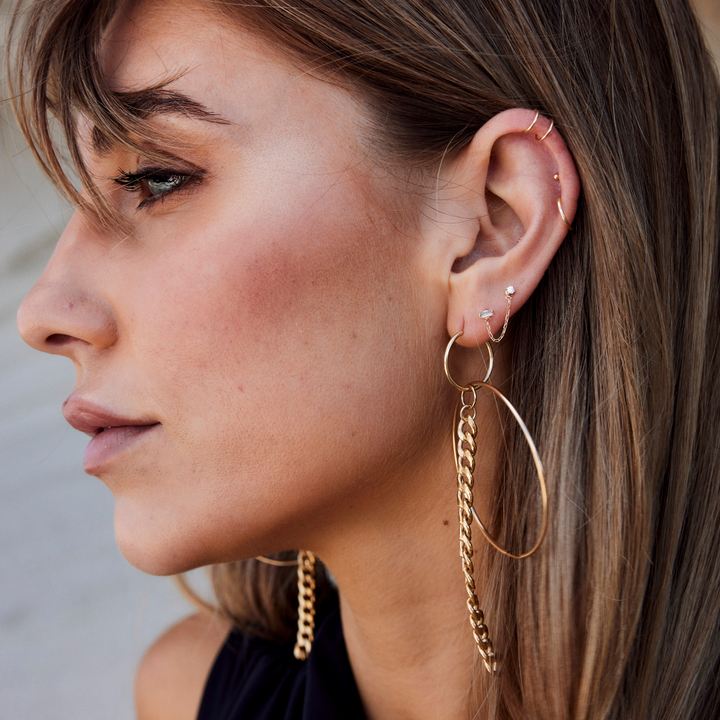 Baguette Cartilage Earring - Solid Gold