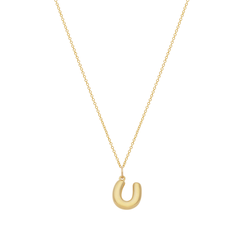 Bubble Letter Necklace with Birthstone - Gold