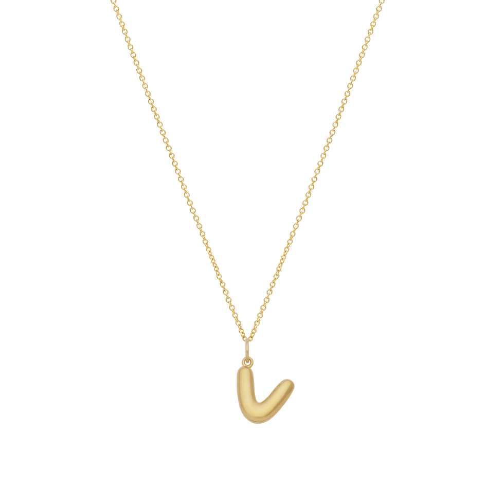 Bubble Letter Necklace with Birthstone - Gold