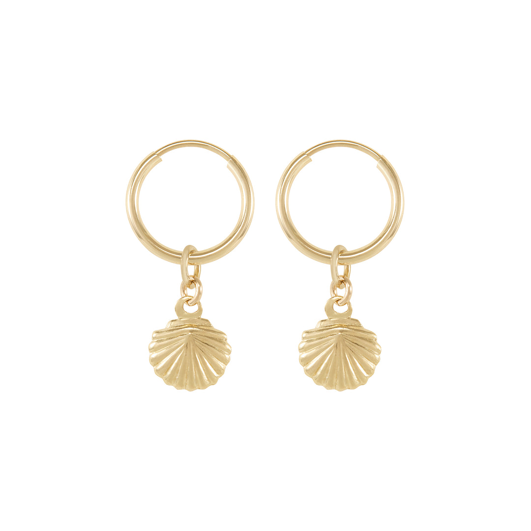 Tiny Shell Mini Hoop Earrings - Gold