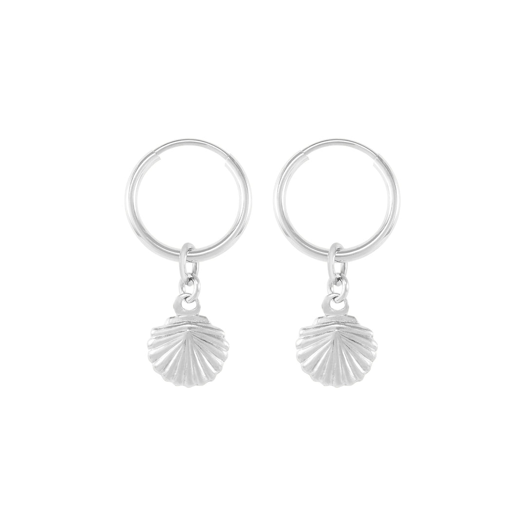 Tiny Shell Mini Hoop Earrings - Silver