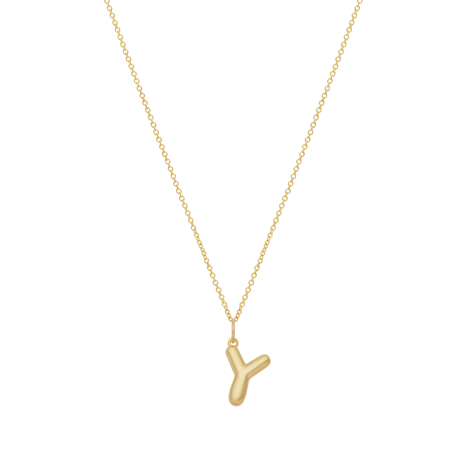 Bubble Letter Necklace with Birthstone - Gold