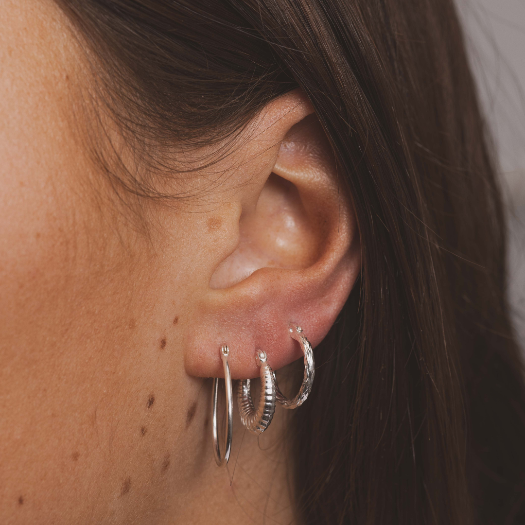 Amber Hoop Earrings - Sterling Silver