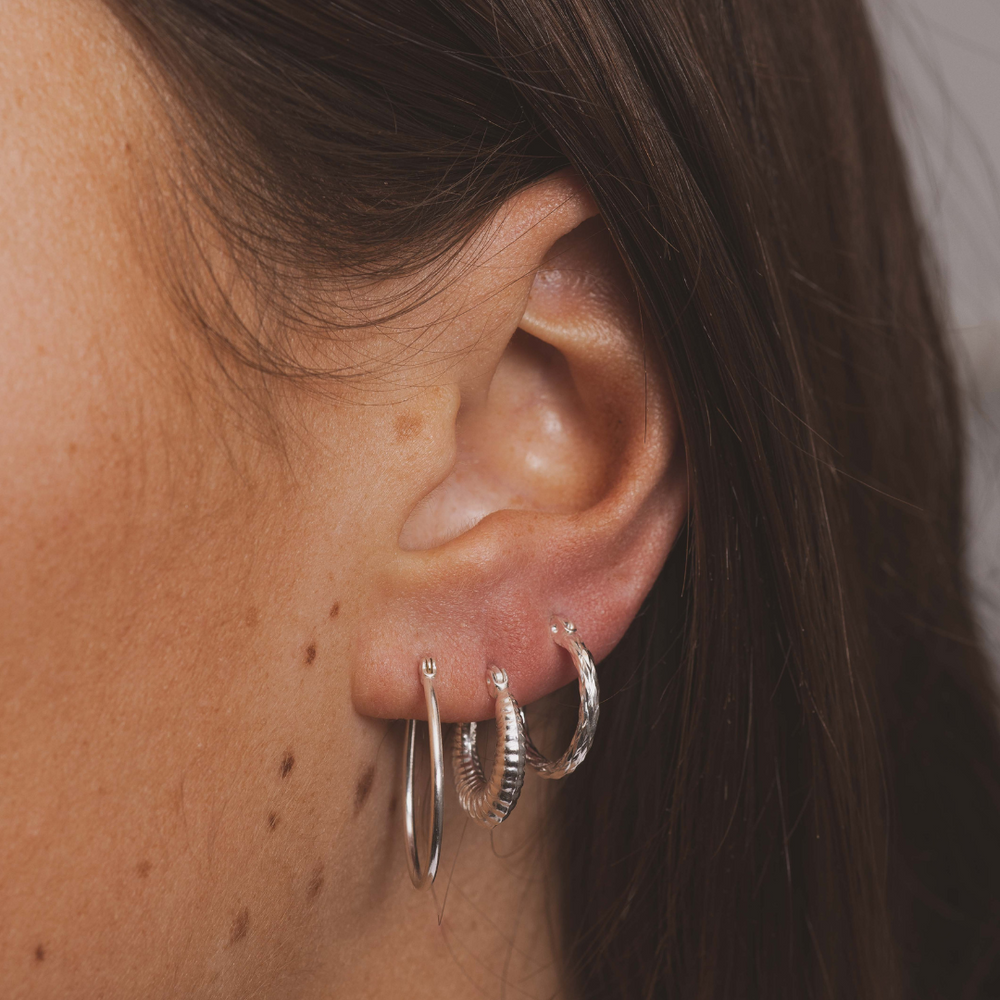 Amber Hoop Earrings - Silver