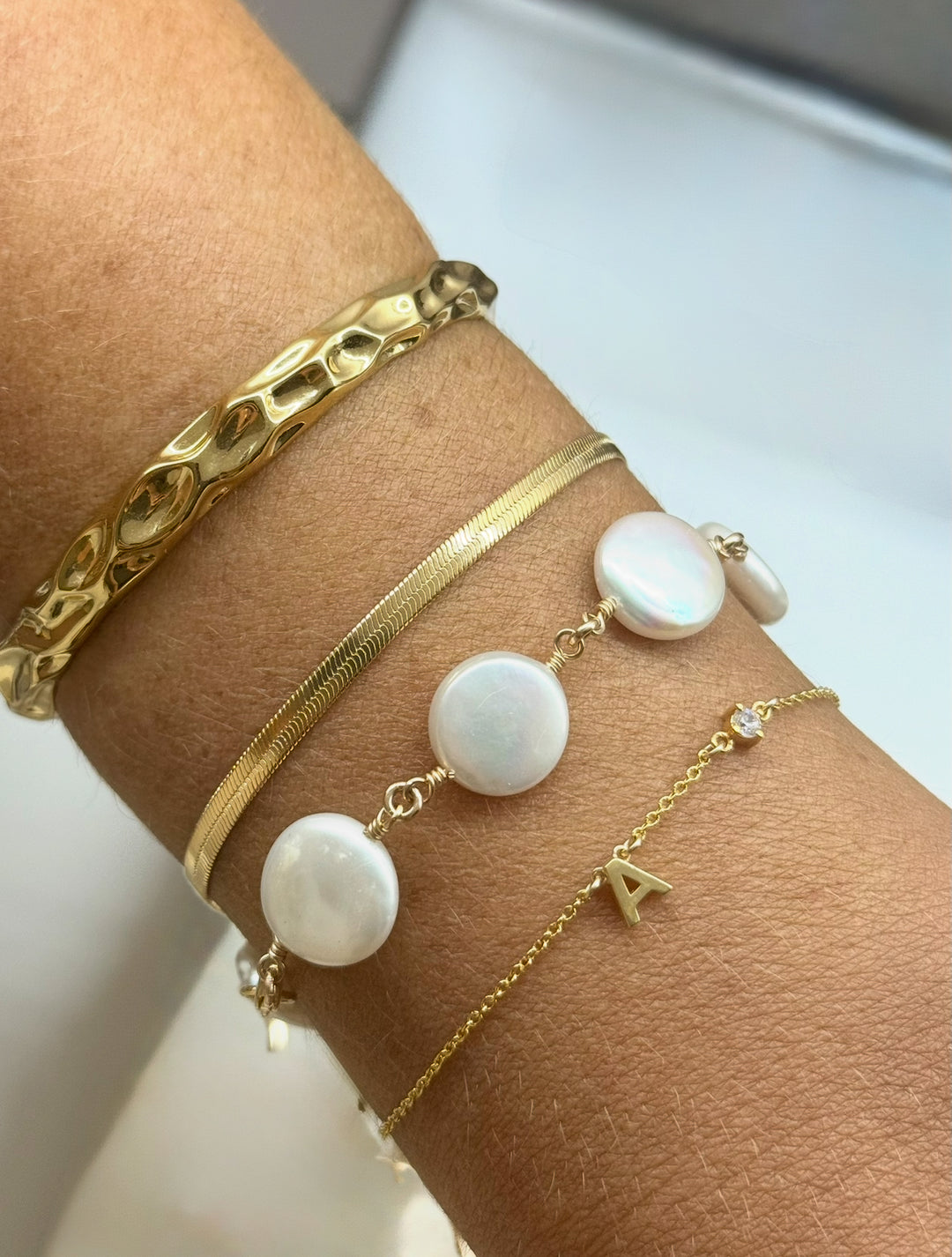 Initial Bracelet with Birthstone - Gold