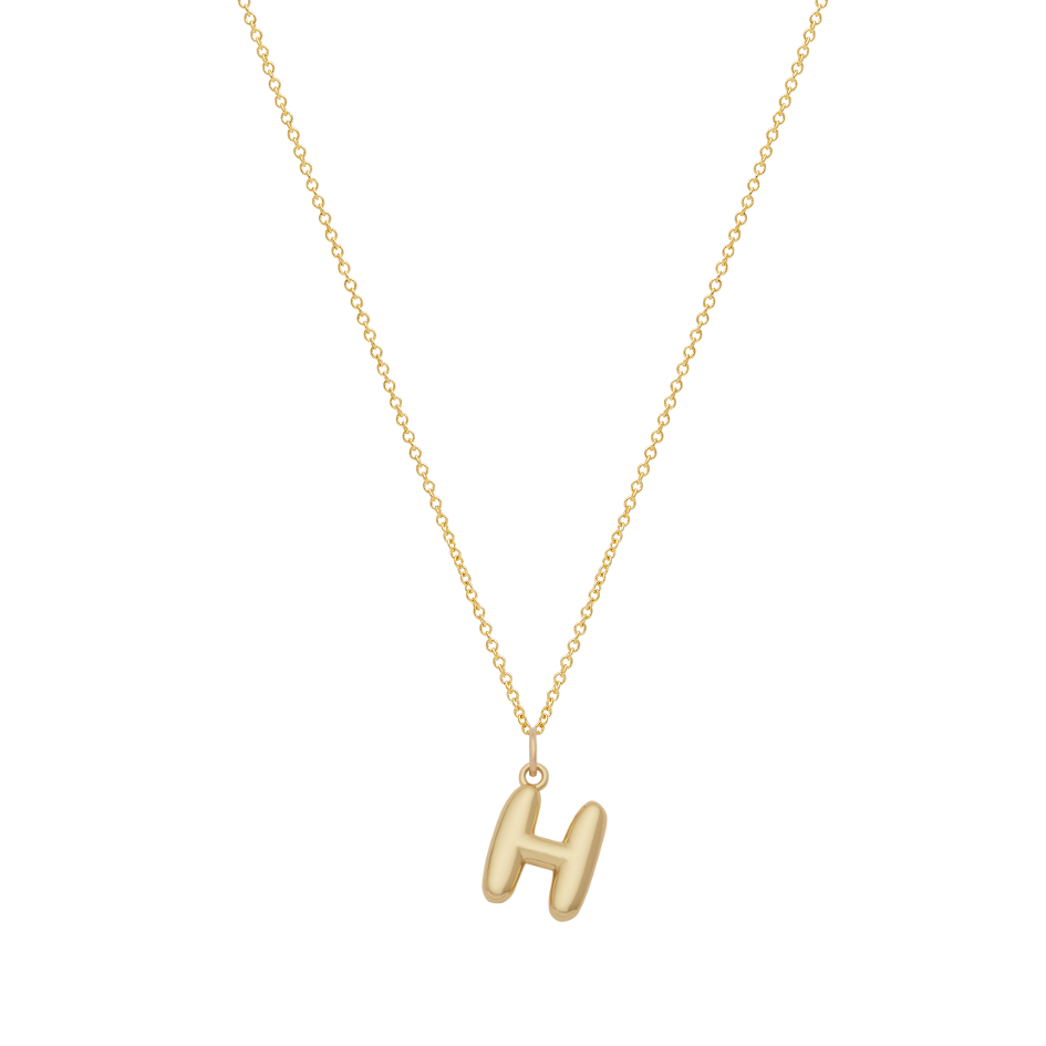 Bubble Letter Necklace with Birthstone - Gold