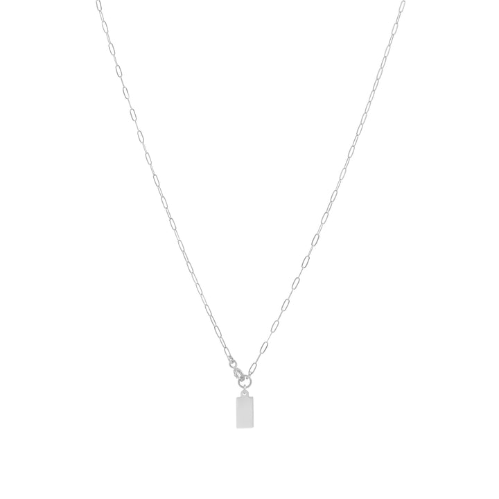 Engravable Rectangle Tag Necklace - Silver