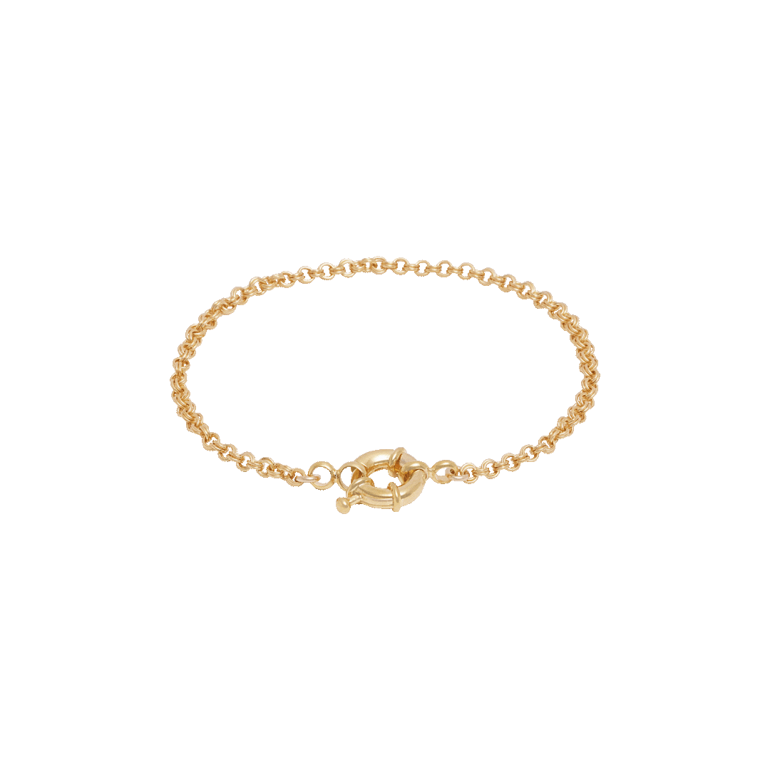 Double Link Rolo Charm Bracelet with Sailor Clasp - Gold