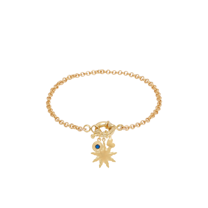 Double Link Rolo Charm Bracelet with Sailor Clasp - Gold