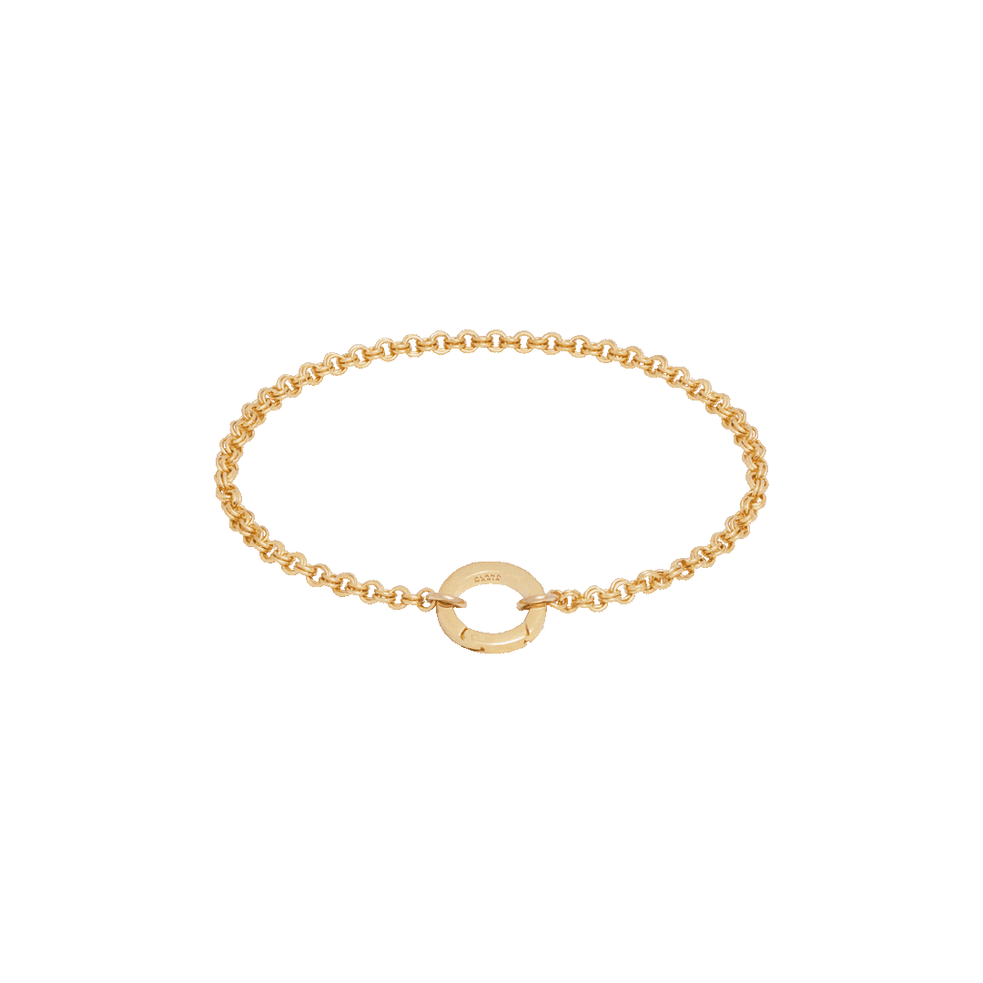 Double Link Rolo Charm Bracelet with Round Push Clasp - Gold
