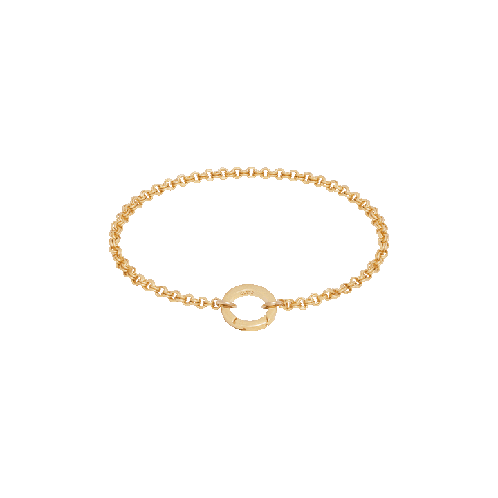Double Link Rolo Charm Bracelet with Round Push Clasp - Gold