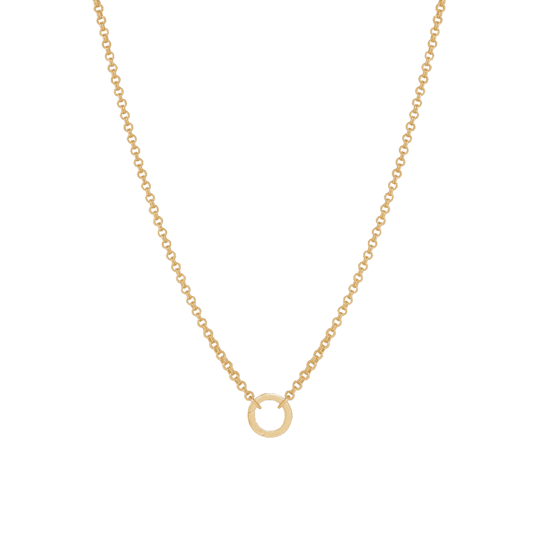 Double Link Rolo Charm Necklace with Round Clasp - Gold