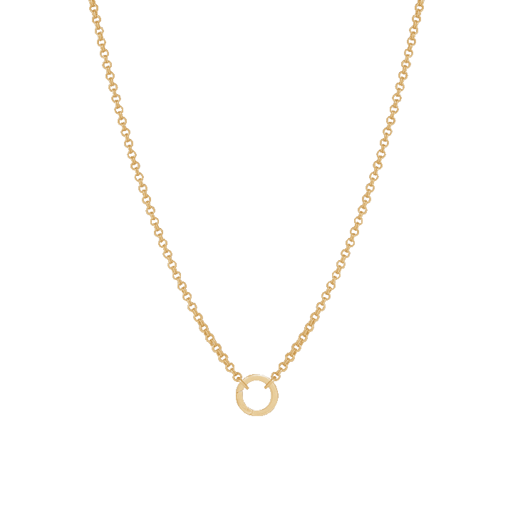 Double Link Rolo Charm Necklace with Round Clasp - Gold