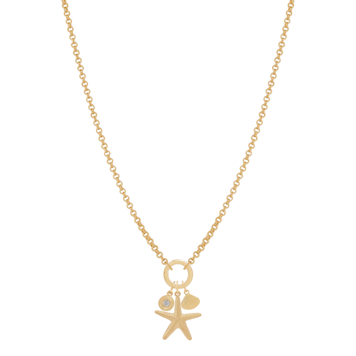 Double Link Rolo Charm Necklace with Round Clasp - Gold