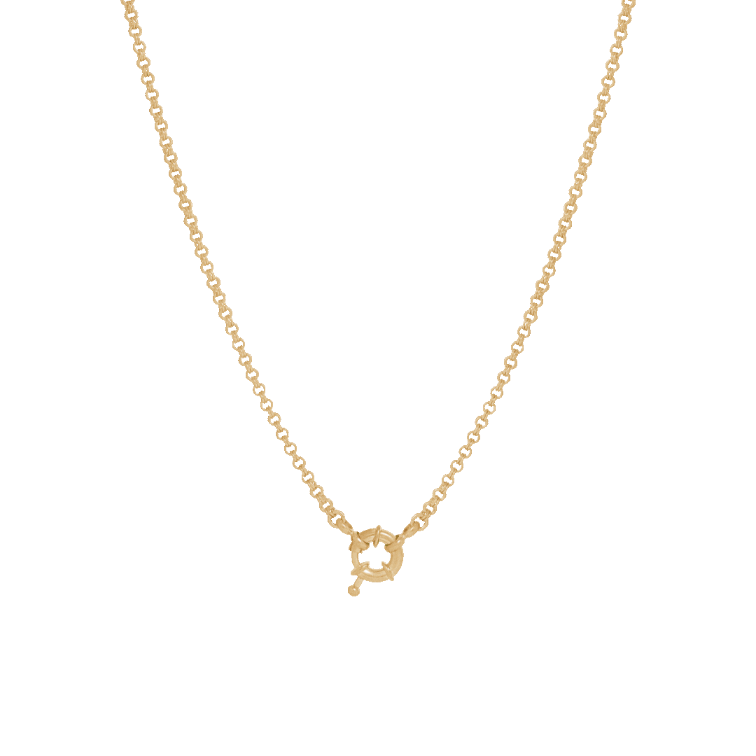 Double Link Rolo Charm Necklace with Sailor Clasp - Gold
