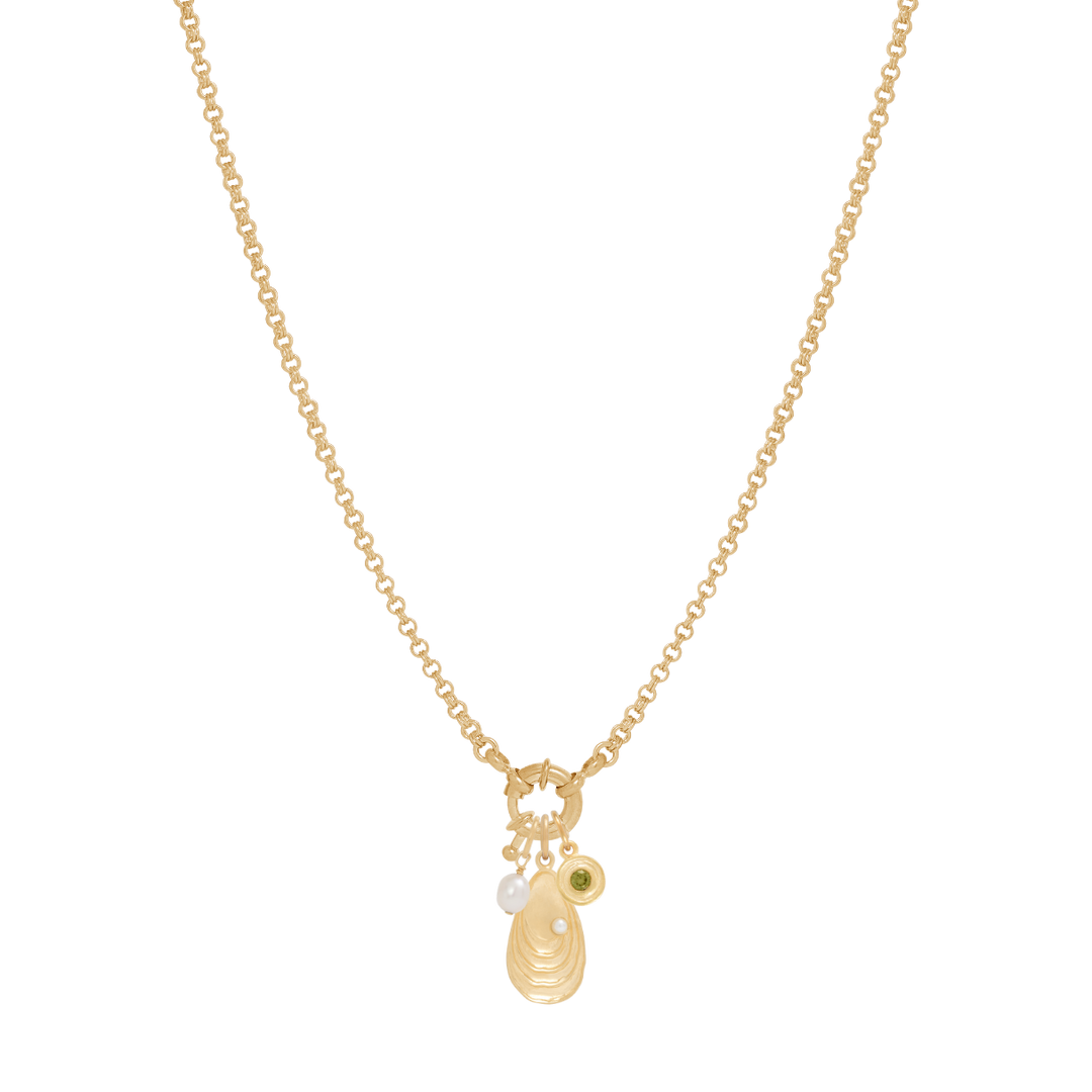 Double Link Rolo Charm Necklace with Sailor Clasp - Gold