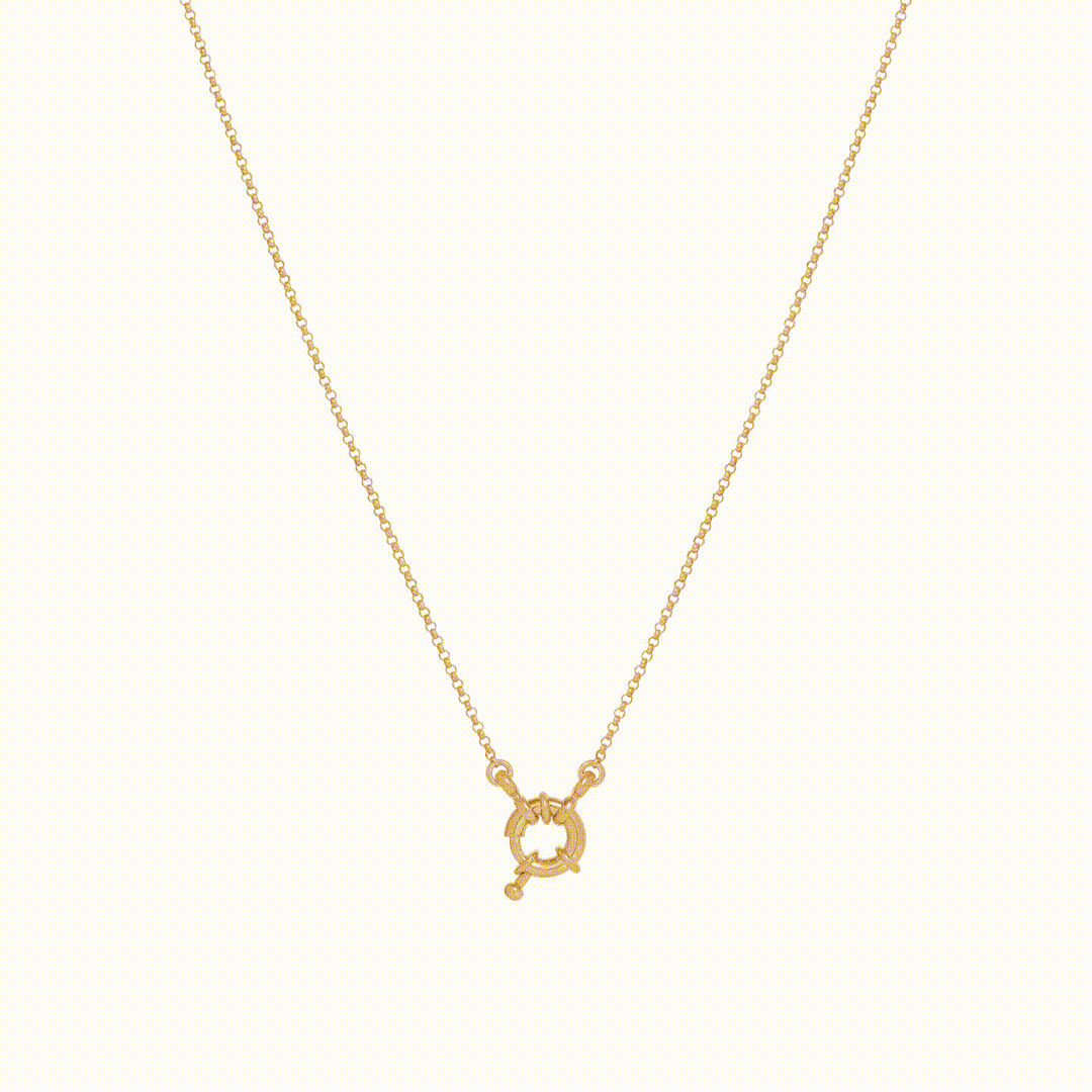 Fine Rolo Charm Necklace with Sailor Clasp - Gold