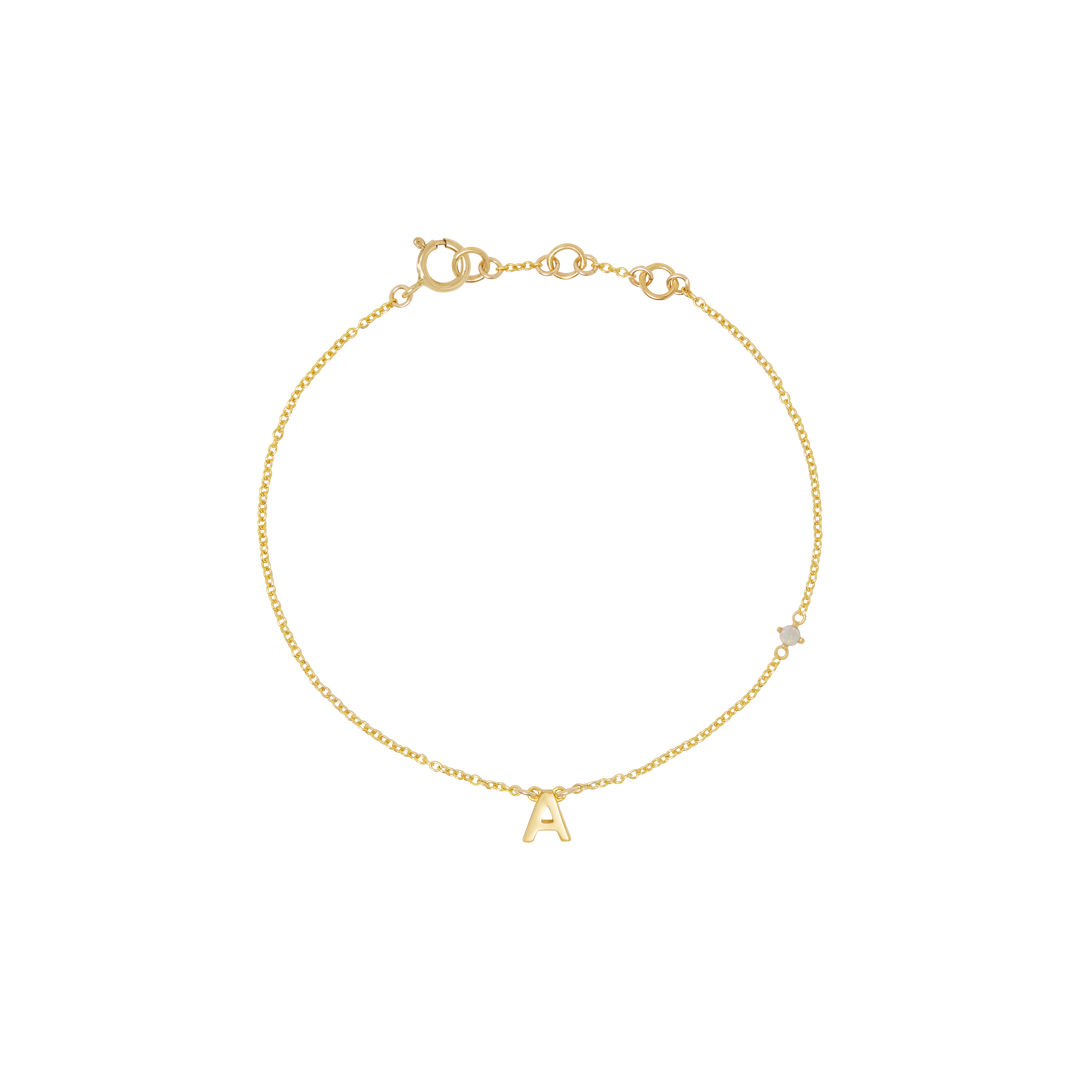 Initial Bracelet with Birthstone - Gold