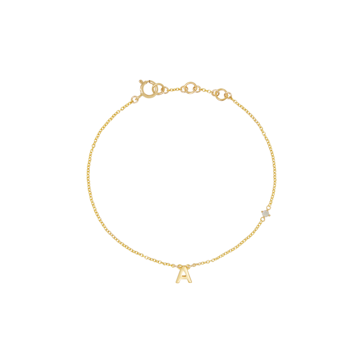 Initial Bracelet with Birthstone - Gold