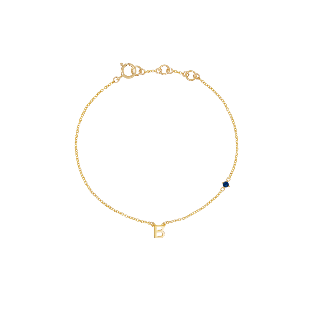 Initial Bracelet with Birthstone - Gold