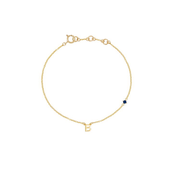 Initial Bracelet with Birthstone - Gold