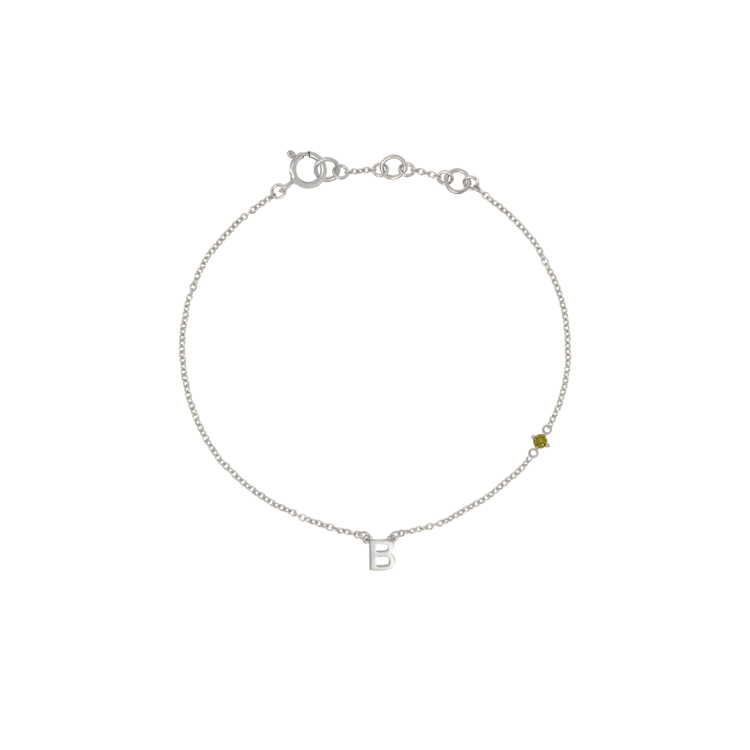Initial Bracelet with Birthstone - Silver